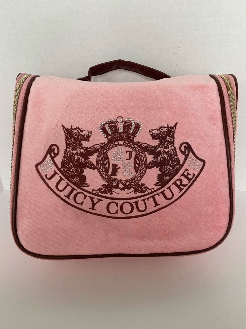Juicy Couture Scottie velvety hanging cosmetic makeup bag & toiletry bottle Y2K
